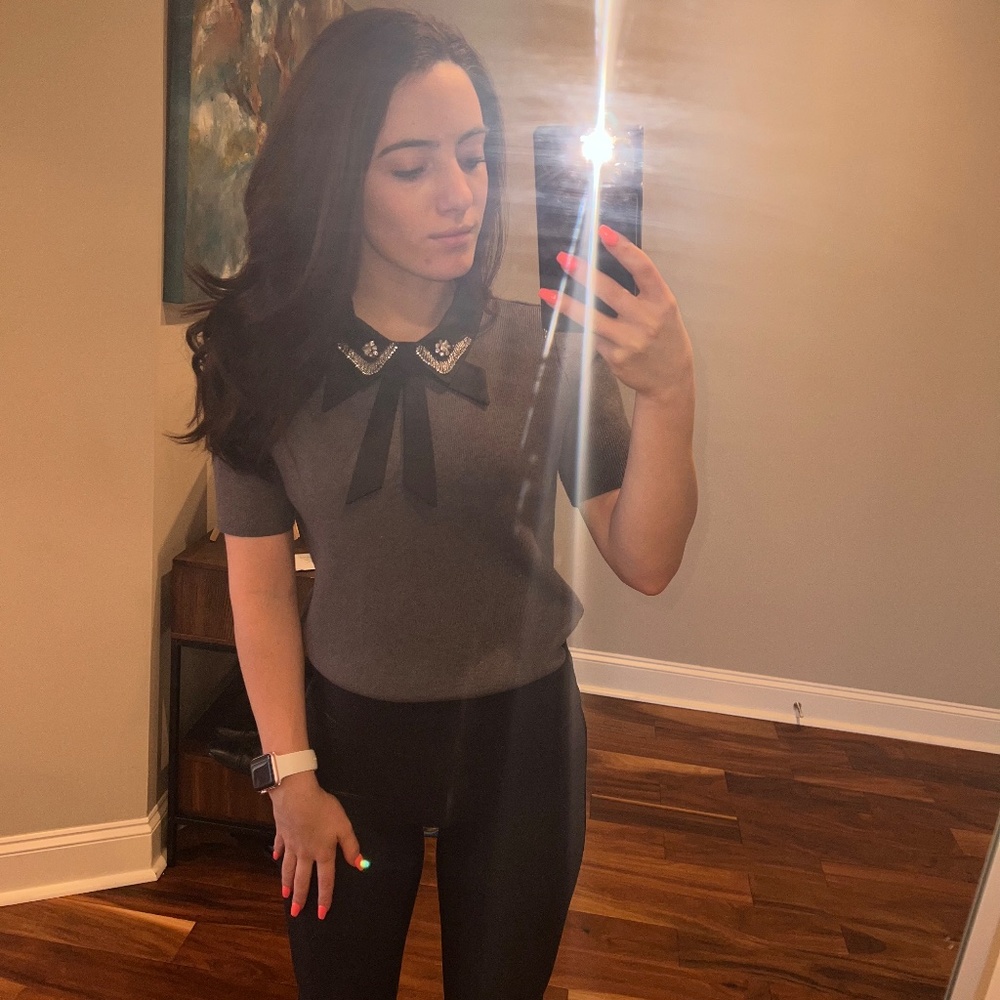 Grey Academia Sweater Short Sleeve w/ Lapels